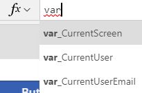 List of variables in the app